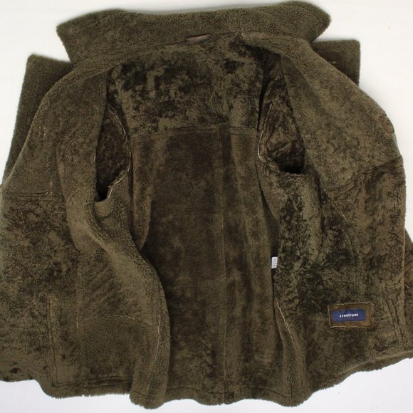 Structure Mens Shearling Coat L Earthy Moss Green Sheepskin Ranch Style Wool - Picture 5 of 8